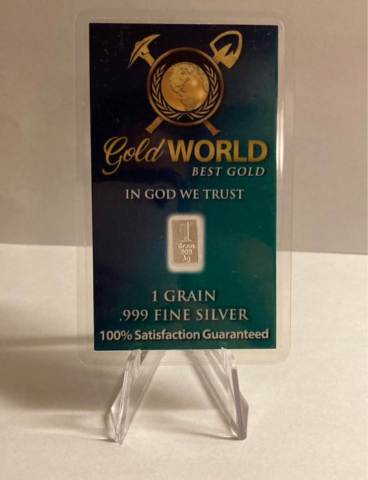 1 grain gold world Silver Bullion Bar, sealed assay