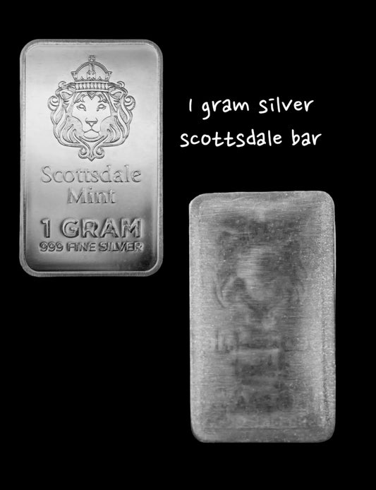 1 gram Scottsdale silver prepper Bullion Bar